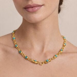 Vintage Gold Tone Turquoise Cabochon Link Necklace | Coastal Boho Jewelry